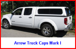 Arrow Truck Canopy Mark I. Pickup truck cap in a cab high design.